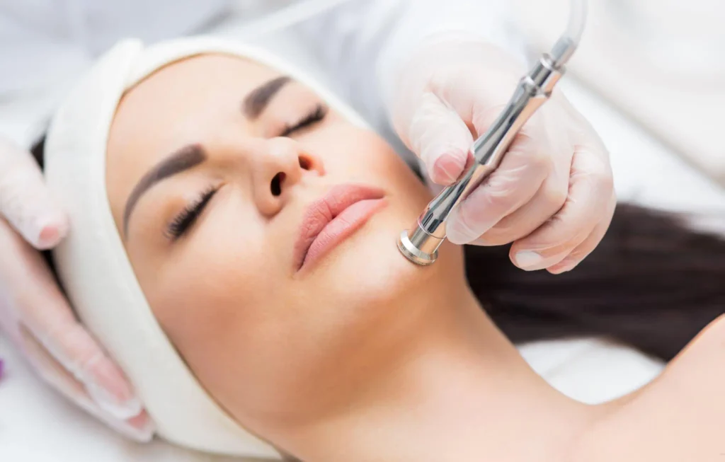 Glowing and hydrated skin after professional hydradermabrasion facial treatment at skin clinic